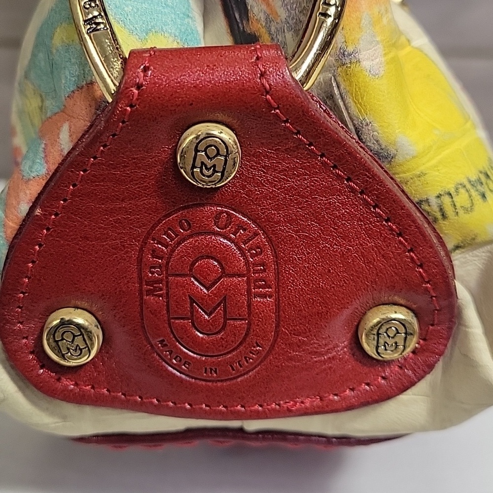 Marino Orlandi Italian Small Stylish Red and Cream Leather Shoulder Bag - Picture 9 of 16